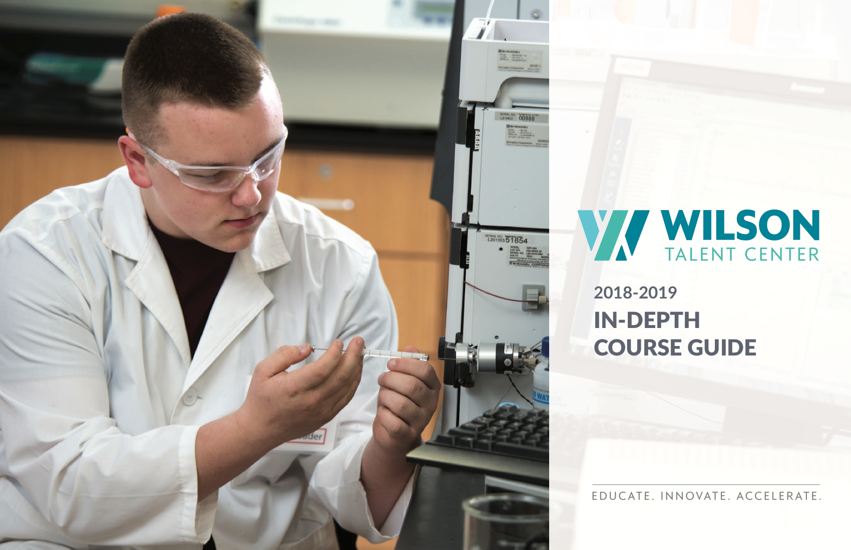 Cover of the WTC Course Guide with a male BioScience student on it